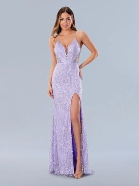 Lilac Beaded Spaghetti-Strap Prom Gown